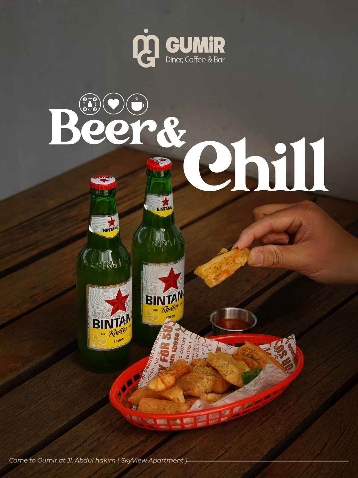Beer & Chill dengan potato wedges GUMIR Bar