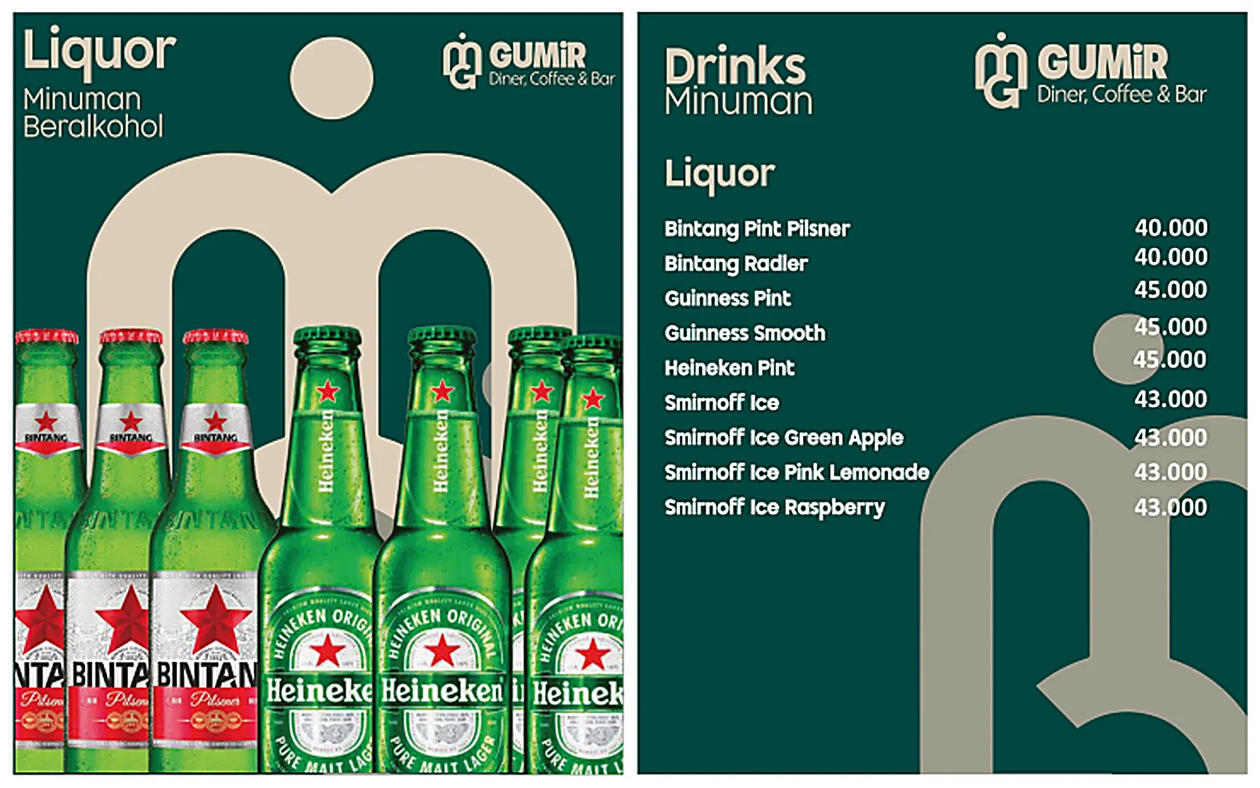 Menu GUMIR Diner — Liquor