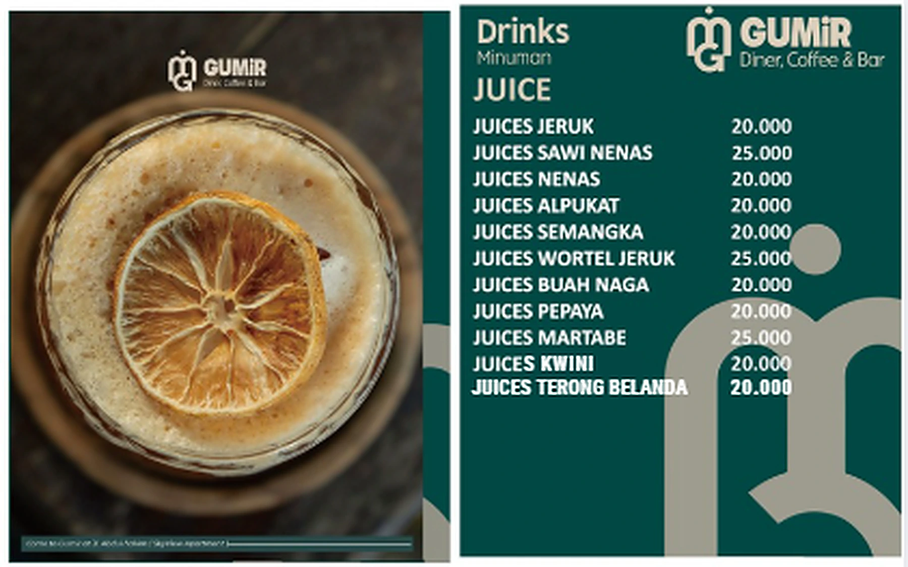Menu GUMIR Diner — Drinks — Juice