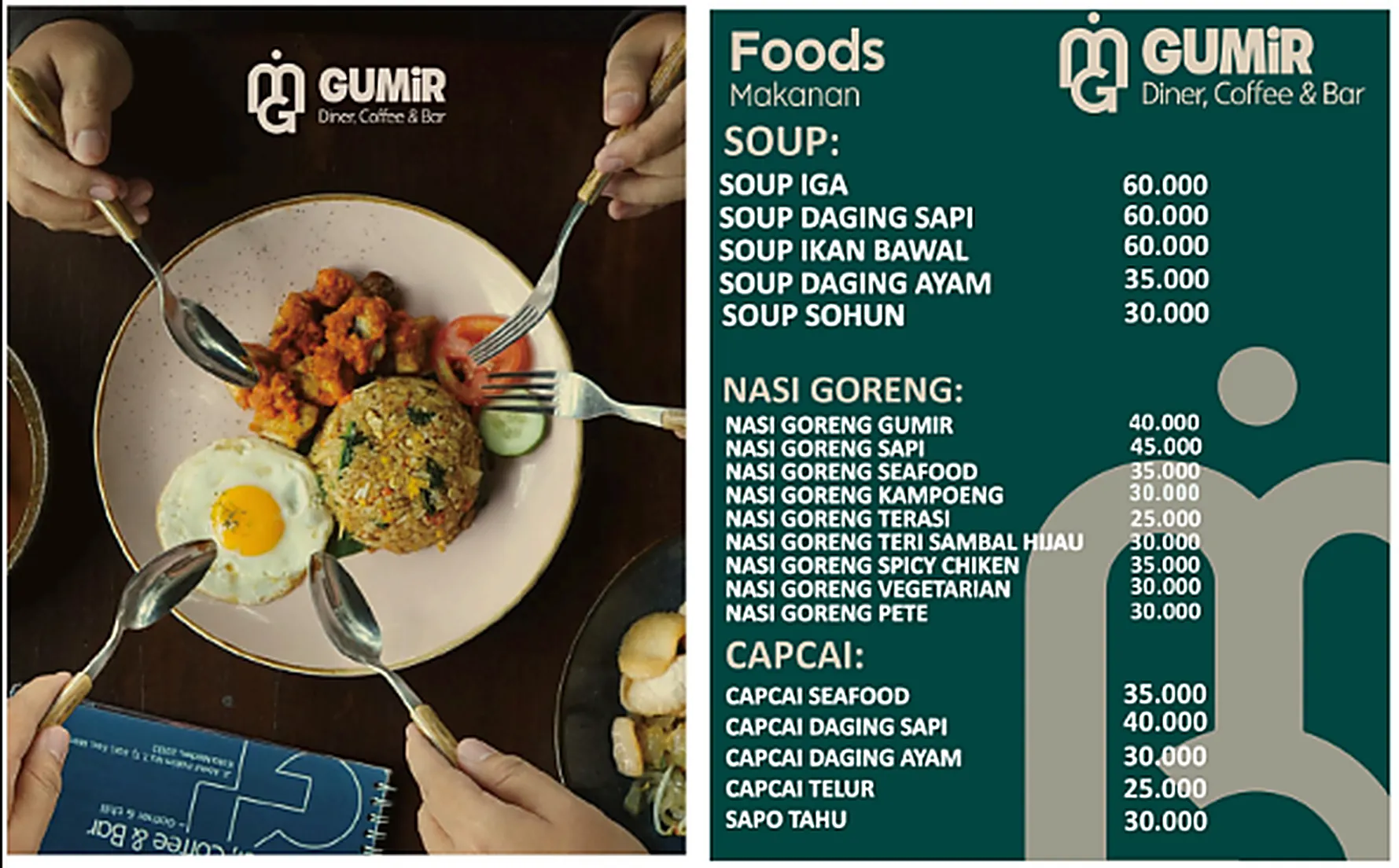 Menu GUMIR Diner — Soup, Nasi Goreng & Capcai