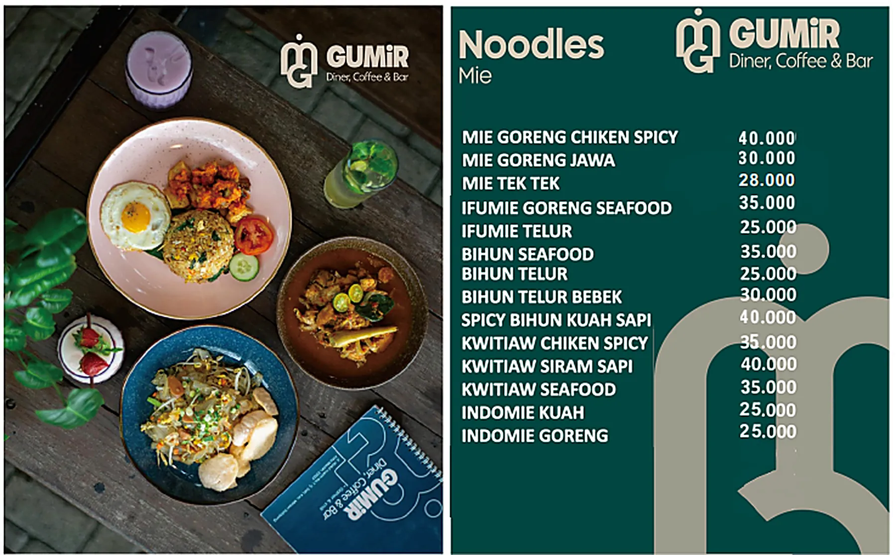 Menu GUMIR Diner — Noodles / Mie