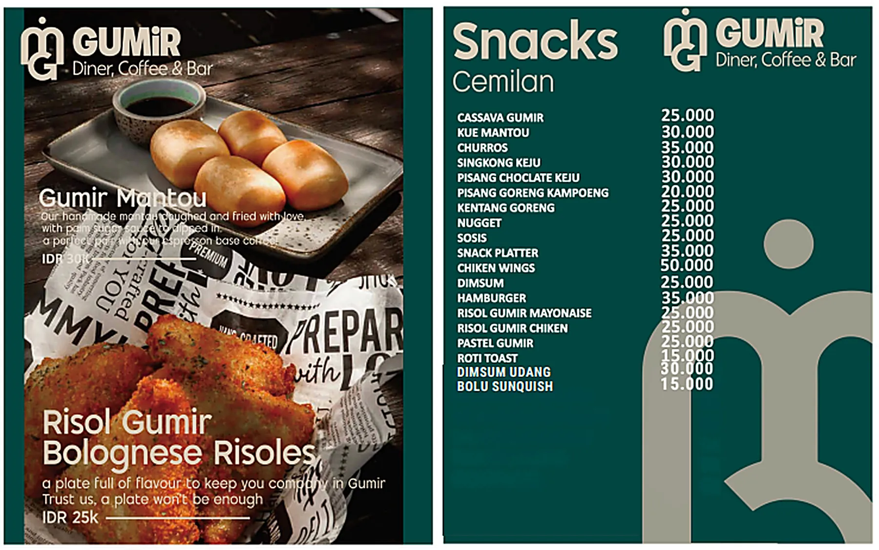 Menu GUMIR Diner — Snacks / Cemilan