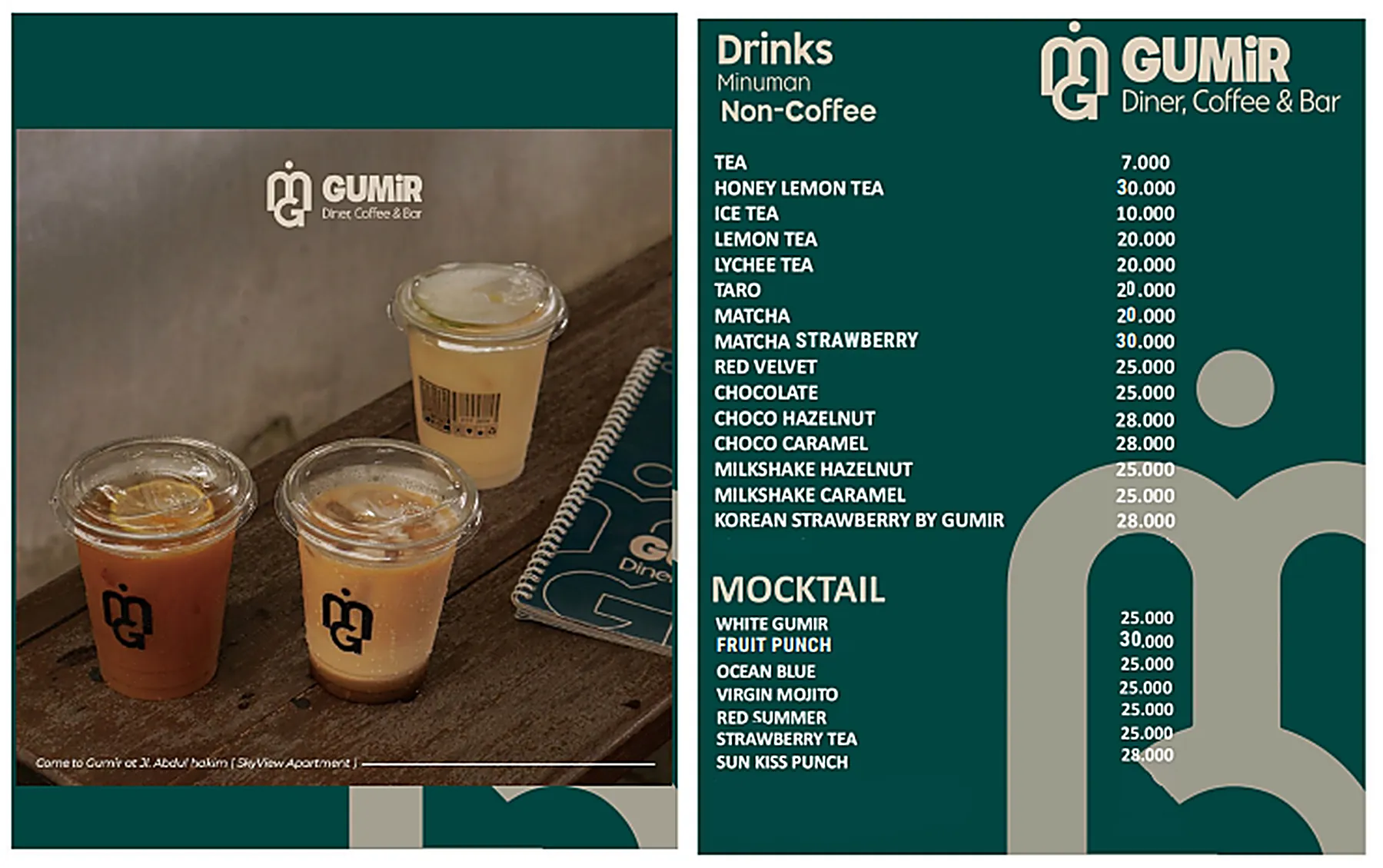 Menu GUMIR Diner — Drinks — Non Coffee & Mocktail
